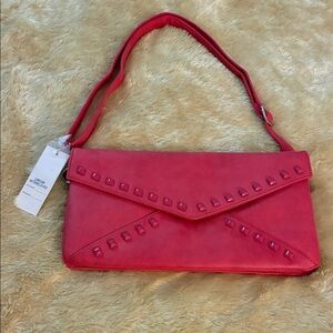 NWT David Jones Stud-Accent Watermelon/Coral Envelope Clutch with Shoulder Strap